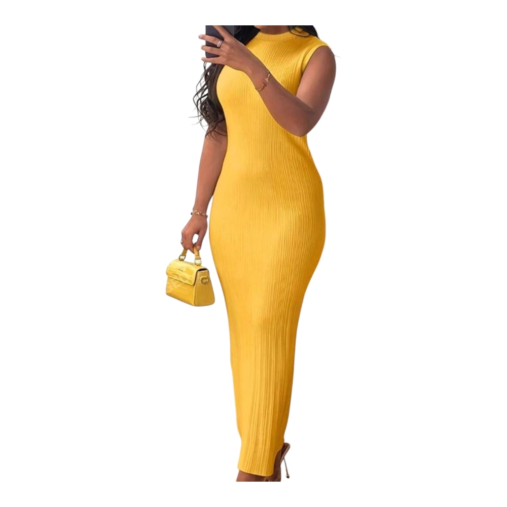 Elegant Yellow Sleeveless Dress